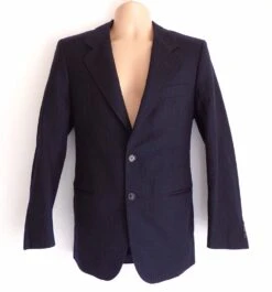 Men's Vintage ASINGHALL BlueMerino Wool Striped Blazer Suit Jacket M Pit To Pit 21.75in 55cm