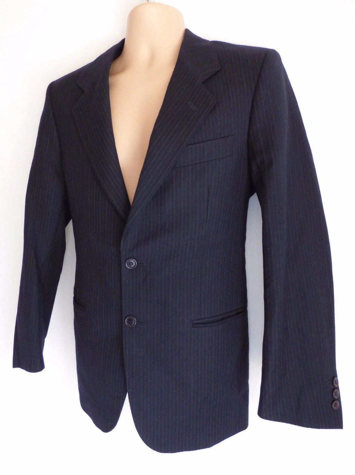 Men's Vintage ASINGHALL BlueMerino Wool Striped Blazer Suit Jacket M Pit To Pit 21.75in 55cm 2 Men's Vintage ASINGHALL BlueMerino Wool Striped Blazer Suit Jacket M Pit To Pit 21.75in 55cm - Image 2