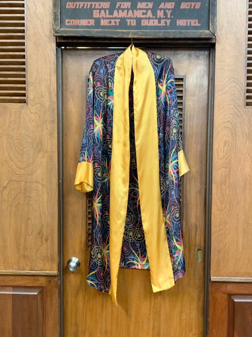 Vintage 1920’s / 1930’s Multi-Color Swirl & Yellow Rayon Sumptuous Robe, Vintage Clothing, Vintage Robes, 1920s Pajamas, 1930s Pajamas 2 Vintage 1920’s / 1930’s Multi-Color Swirl & Yellow Rayon Sumptuous Robe, Vintage Clothing, Vintage Robes, 1920s Pajamas, 1930s Pajamas - Image 2