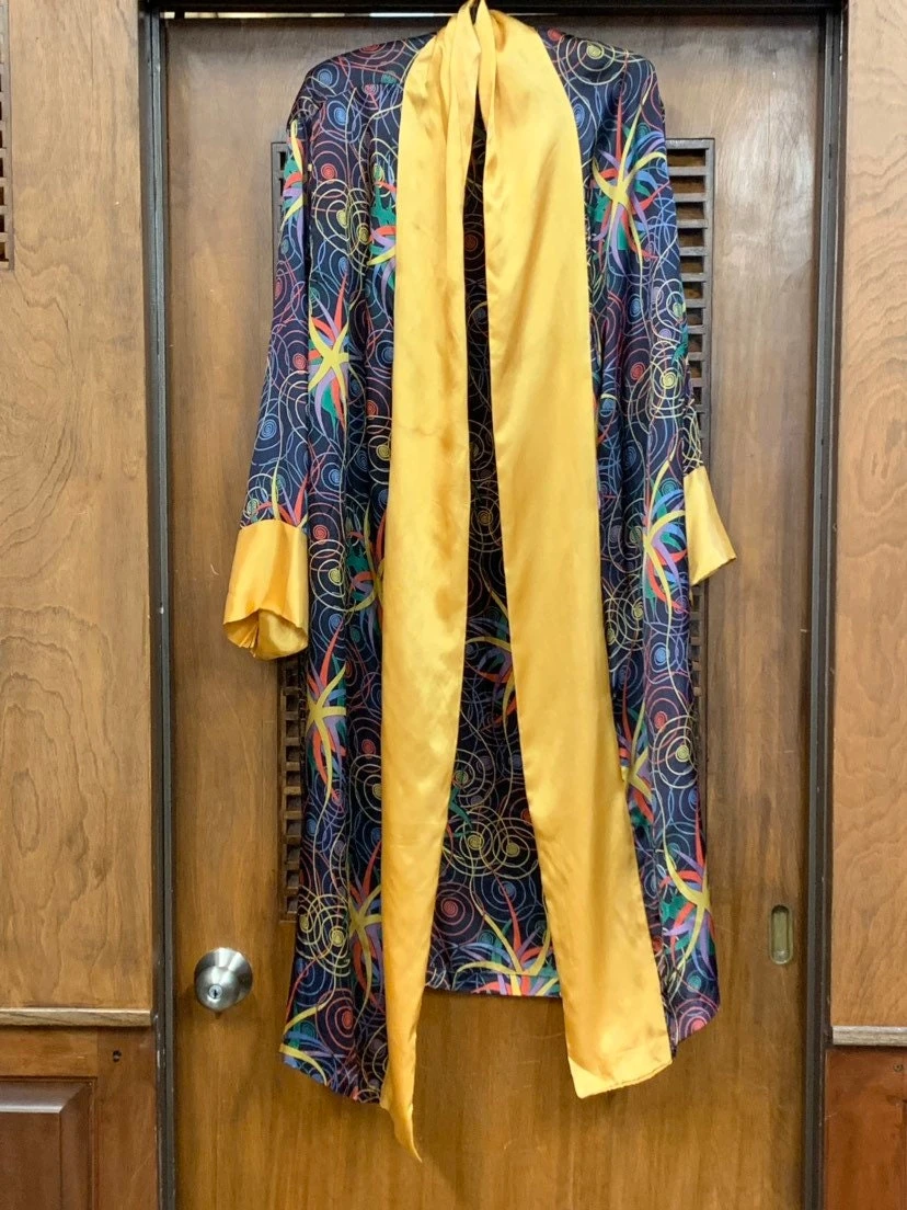 Vintage 1920’s / 1930’s Multi-Color Swirl & Yellow Rayon Sumptuous Robe, Vintage Clothing, Vintage Robes, 1920s Pajamas, 1930s Pajamas 3 Vintage 1920’s / 1930’s Multi-Color Swirl & Yellow Rayon Sumptuous Robe, Vintage Clothing, Vintage Robes, 1920s Pajamas, 1930s Pajamas - Image 3