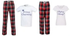 Couples Pyjamas Sleeping Beauty Snoring Beast Wedding Honeymoon Red Tartan Pajamas Long Set PJ's Pyjamas Fathers Day
