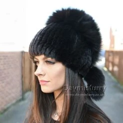 Rex Rabbit Fur Winter Hat With Fox Fur Top, Real Fur Hat, Women Hat - Black -Fashion Clothing Store il fullxfull.2236589786 2hwj