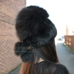 Rex Rabbit Fur Winter Hat With Fox Fur Top, Real Fur Hat, Women Hat - Black -Fashion Clothing Store il fullxfull.2236589788 pkvd