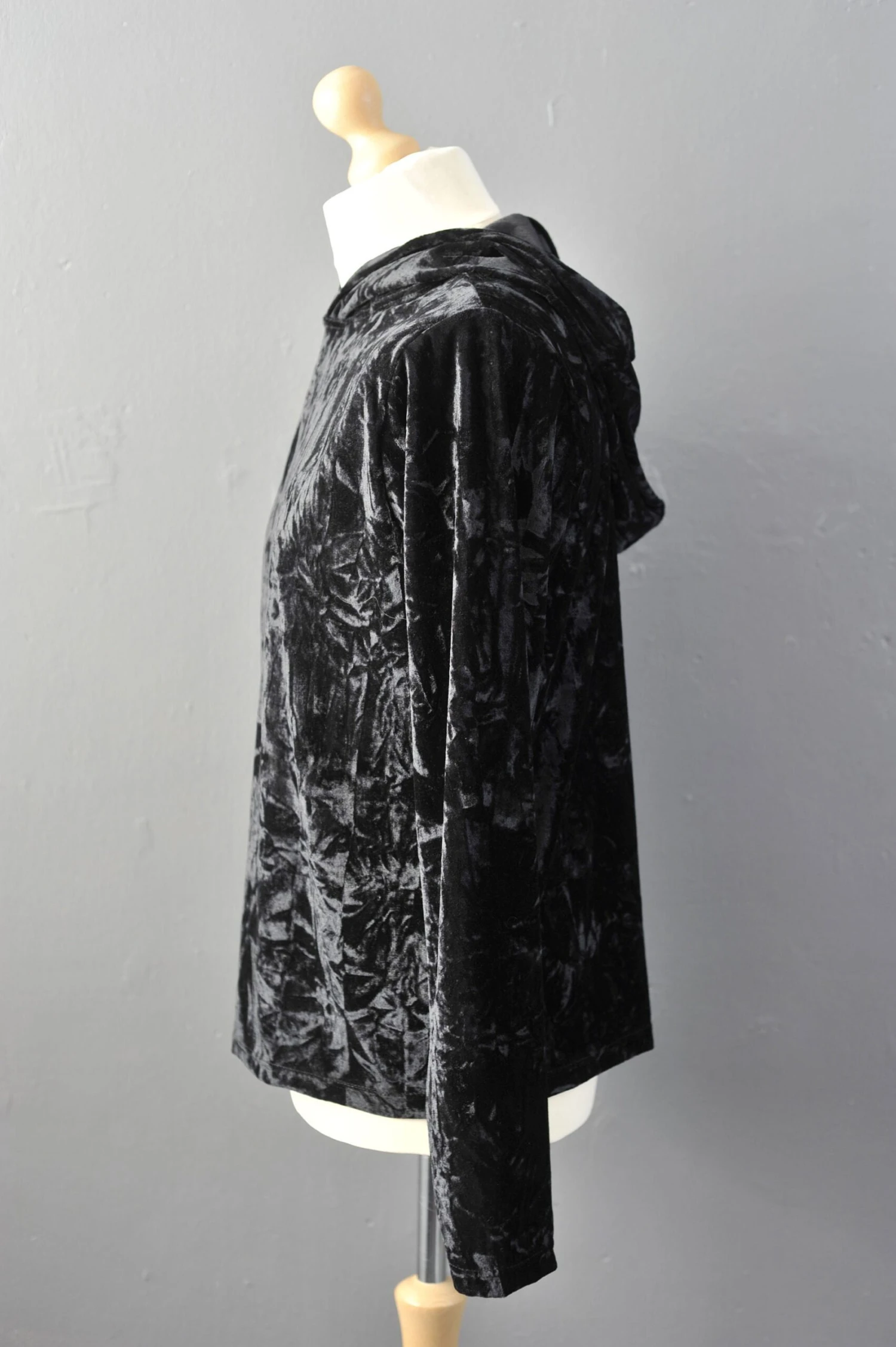 Mens Black Crushed Velvet Hoodie, Nu Goth Pullover, 4 Mens Black Crushed Velvet Hoodie, Nu Goth Pullover, - Image 4