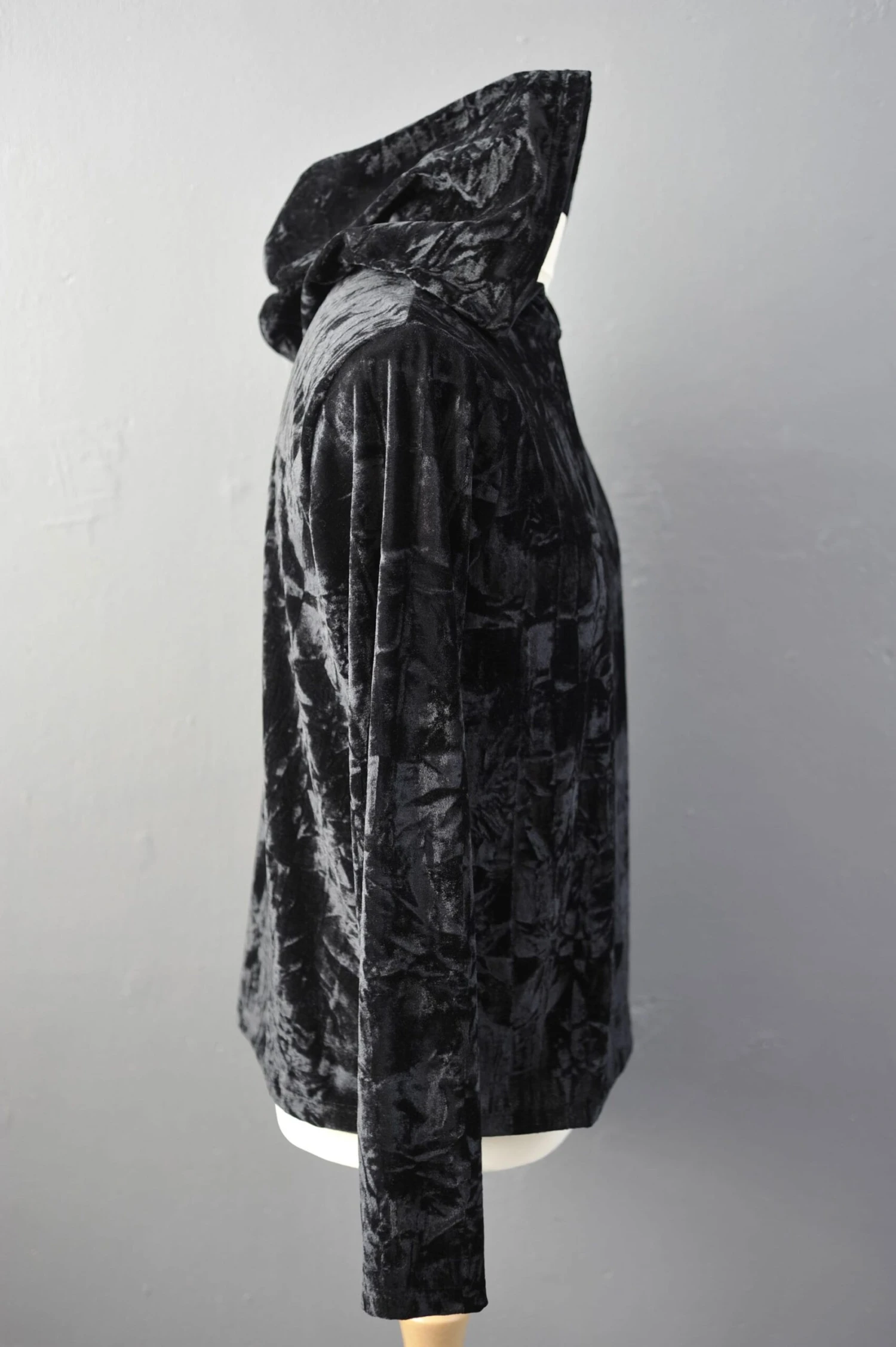 Mens Black Crushed Velvet Hoodie, Nu Goth Pullover, 6 Mens Black Crushed Velvet Hoodie, Nu Goth Pullover, - Image 6