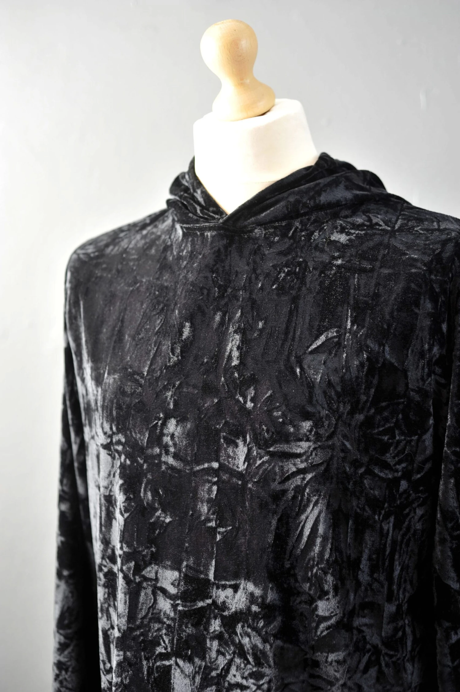 Mens Black Crushed Velvet Hoodie, Nu Goth Pullover, 7 Mens Black Crushed Velvet Hoodie, Nu Goth Pullover, - Image 7