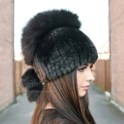 Rex Rabbit Fur Winter Hat With Fox Fur Top, Real Fur Hat, Women Hat - Black -Fashion Clothing Store il fullxfull.2284188149 adzu