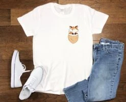 Pocket Fox T-shirt Cute Ladies Or Unisex Shirt