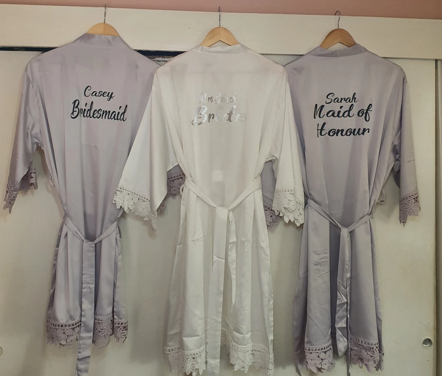 Wedding Gift Set. A Flute, White Wooden Clothing Hanger And A Robe Set. 6 Wedding Gift Set. A Flute, White Wooden Clothing Hanger And A Robe Set. - Image 6