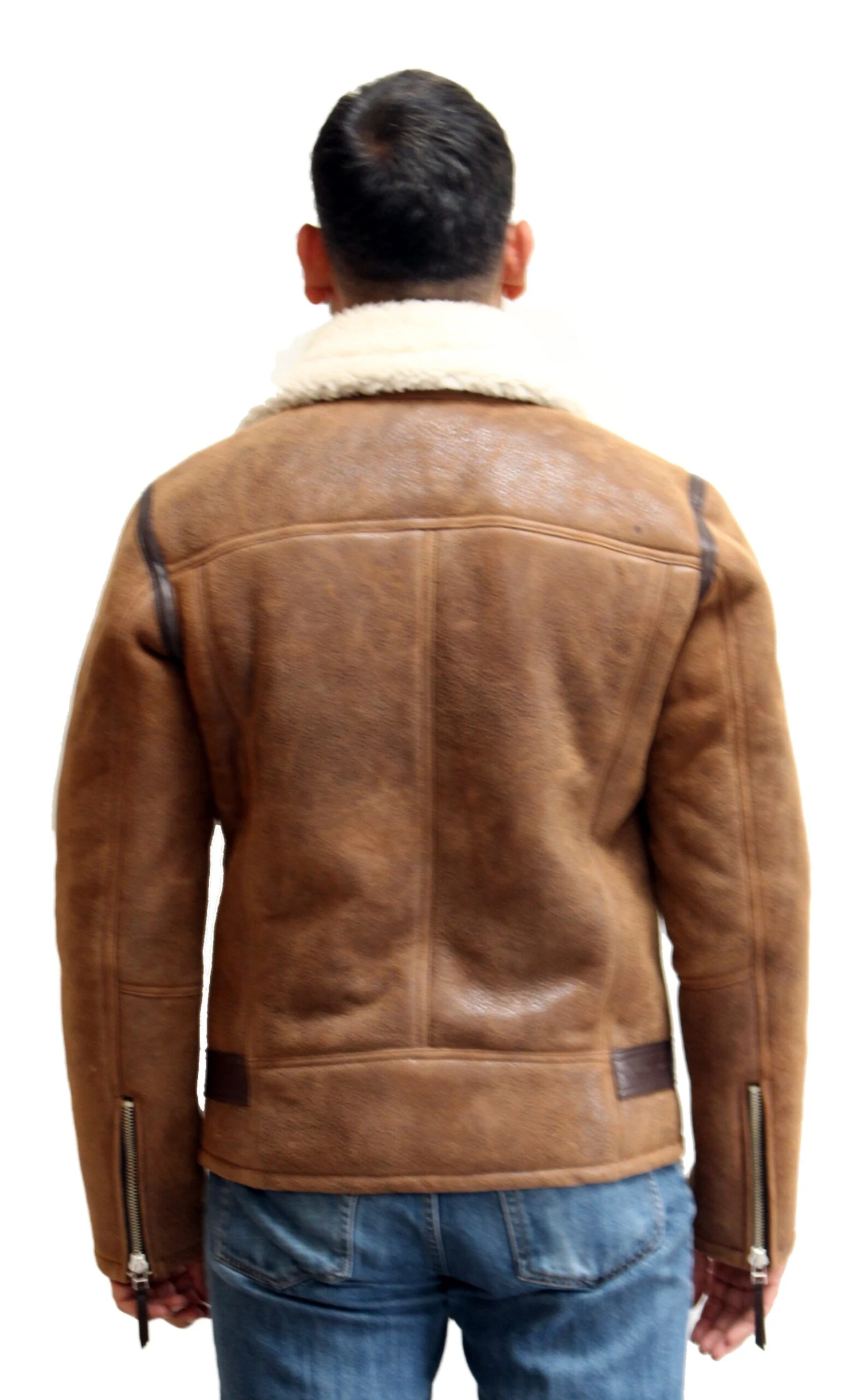 Mens Sheepskin Cross Zip Biker Jacket With Unique Patch Pocket Design And Waist Belt. Available In Black And Tan 4 Mens Sheepskin Cross Zip Biker Jacket With Unique Patch Pocket Design And Waist Belt. Available In Black And Tan - Image 4