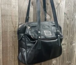 Black Leather Satchel Shoulder Bag, Henry Cottons Italian Made Purse