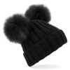 Kids Pom Pom Black Hat Infant/junior Faux Fur Double Pompom Beanie