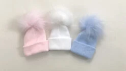 Baby Ribbed Fur Pom Pom Hat Newborn & 2 Months +