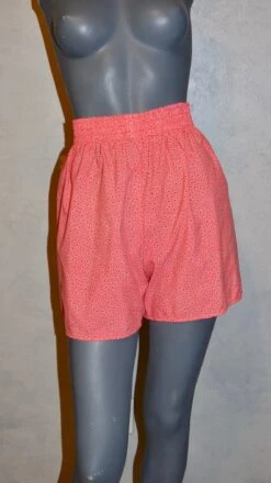 1980s 90s Neon Coral Shorts By Aldo Gianni Italian Club.Confetti Design.Elastic Waist. Large. VFG
