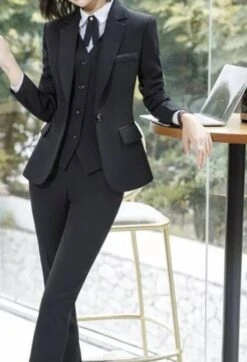 Black 3-piece Pants Suit With Blazer, Waistcoat And Pants, Black Formal Tailored Suits, Wedding Suits