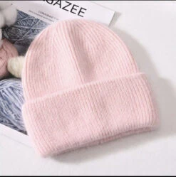 Women's Cashmere Beanie Hat - Mohair Beenie Hat - Pink Or Camel/Caramel/Beige
