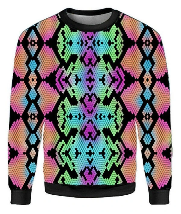 Multi Colourful Snake Reptile Animal Skin All Over Alternative Printed Sweatshirt Jumper Top 2 Multi Colourful Snake Reptile Animal Skin All Over Alternative Printed Sweatshirt Jumper Top - Image 2