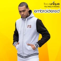 Adult Personalised Embroidered Unisex Urban College Varsity Zip Hoodie - Letterman Style Zip Hoodie - Zoodie