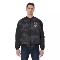 Unity Wear Cross Black Camouflage With Black Sleeves Men's Bomber Jacket