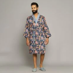 Cotton Printed Mens Bathrobe ,floral Print, 100% Soft Cotton , Dressing Gown , Kimonorobe , Boho Robe ,resort Wear.