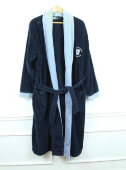 FLAWS Vintage 90s Polo Ralph Lauren Bathrobe Terrycloth Cotton Blue Embroidered
