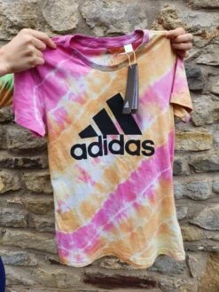 Tiedye Graphic Logo Sports Tshirt Tiedye Orange And Pink Unisex Size Small
