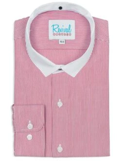 Red Stripe Shirt With Banker Collar - 1930s 1940s Authentic Vintage Replica - 100% Cotton Detachable Collar Shirt - Single Barrel Cuffs