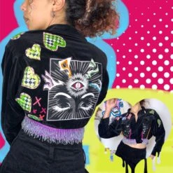 Up-cycled Black Velvet Patchwork Cropped Jacket With Embroidery And Bead Trim -Fashion Clothing Store il fullxfull.3797233112 hfeg