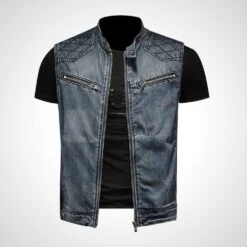 Men's Denim Biker Vest. Black Tee Not Included. Street Wear, Punk, Urban Style, Emo, Skater, Surfer, Biker, Rocker.
