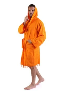 Orange Turkish Cotton Men Robe, Personalized Cotton Beach Robe, Dressing Gown, Groomsmen Gift, Bachelor Party Robes, Hooded Turkish Robe -Fashion Clothing Store il fullxfull.4012817344 fz0g