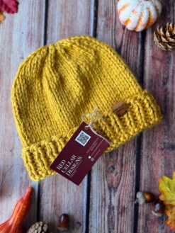 Unisex Yellow Chunky Knit Hat - Winter Beanie Hat - Hand-knitted Vegan Hat - Gift For Her/him - Beanie - Handmade In Northern Ireland