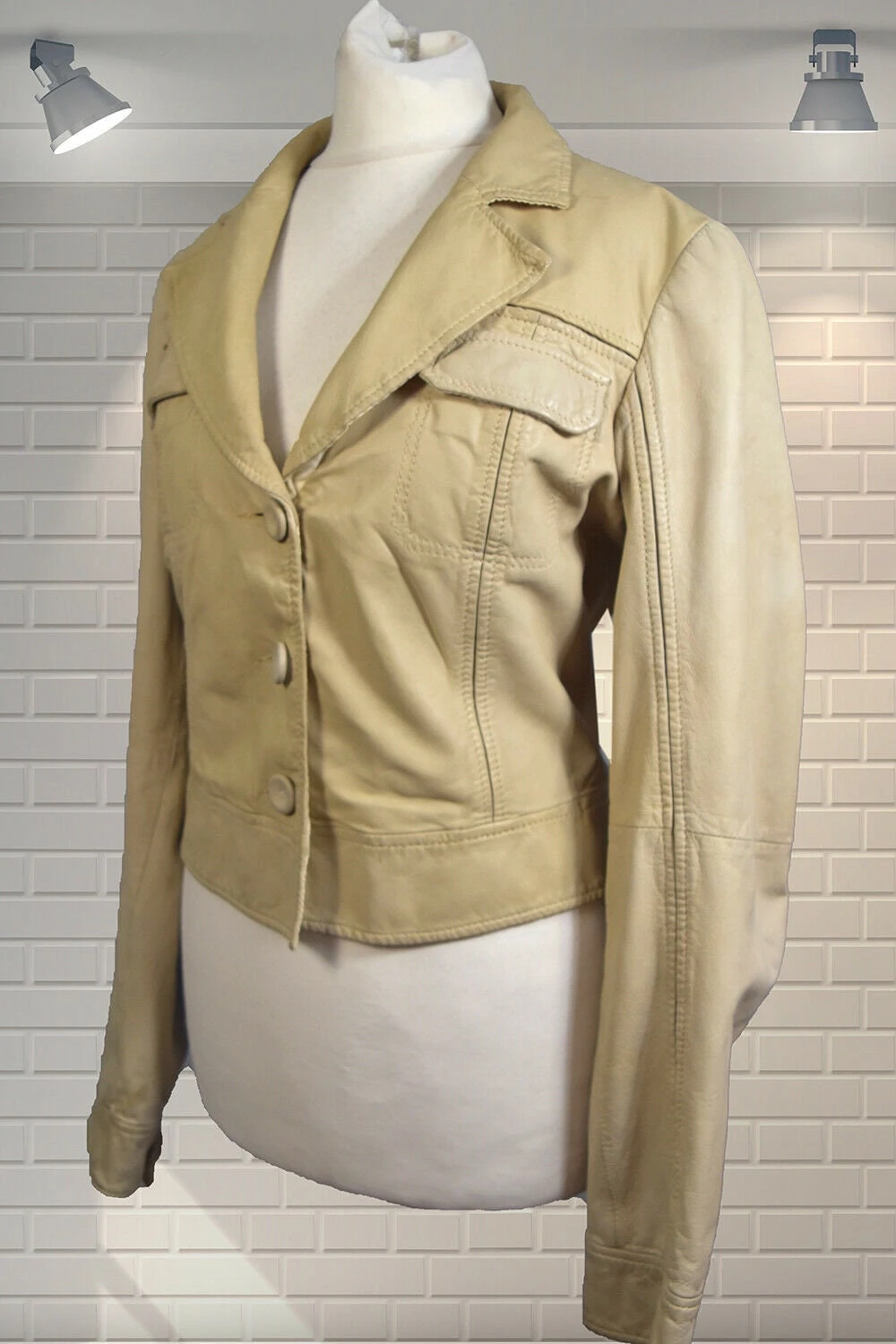 Vintage 1990s EMPORIO ARMANI Butter Soft Cream Cropped Leather Jacket - Small 2 Vintage 1990s EMPORIO ARMANI Butter Soft Cream Cropped Leather Jacket - Small - Image 2