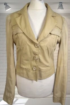 Vintage 1990s EMPORIO ARMANI Butter Soft Cream Cropped Leather Jacket - Small