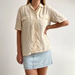 80’s Vintage Cream Silk Blouse // Ladies Short Sleeve Boyfriend Shirt // Large -Fashion Clothing Store il fullxfull.4070065348 gqcr