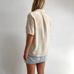 80’s Vintage Cream Silk Blouse // Ladies Short Sleeve Boyfriend Shirt // Large -Fashion Clothing Store il fullxfull.4070065528 bqav