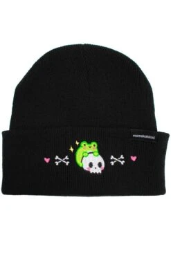 Adorable Albert The Frog Skull Halloween Embroidered Beanie Alternative Fashion Pastel Goth Winter Autumn Hat Unisex By Momokakkoii