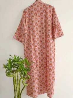Men’s Pure Cotton Handprinted Peach In Floral Motif Funky House Robe Kimono Men's Beach Coverup/Man Robe -Fashion Clothing Store il fullxfull.4086561077 8rqn