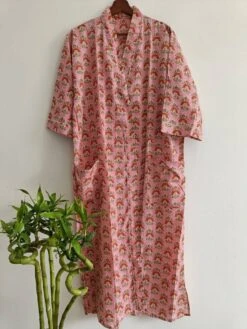 Men’s Pure Cotton Handprinted Peach In Floral Motif Funky House Robe Kimono Men's Beach Coverup/Man Robe -Fashion Clothing Store il fullxfull.4086561159 abrz