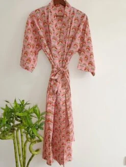 Men’s Pure Cotton Handprinted Peach In Floral Motif Funky House Robe Kimono Men's Beach Coverup/Man Robe -Fashion Clothing Store il fullxfull.4086561321 h38t
