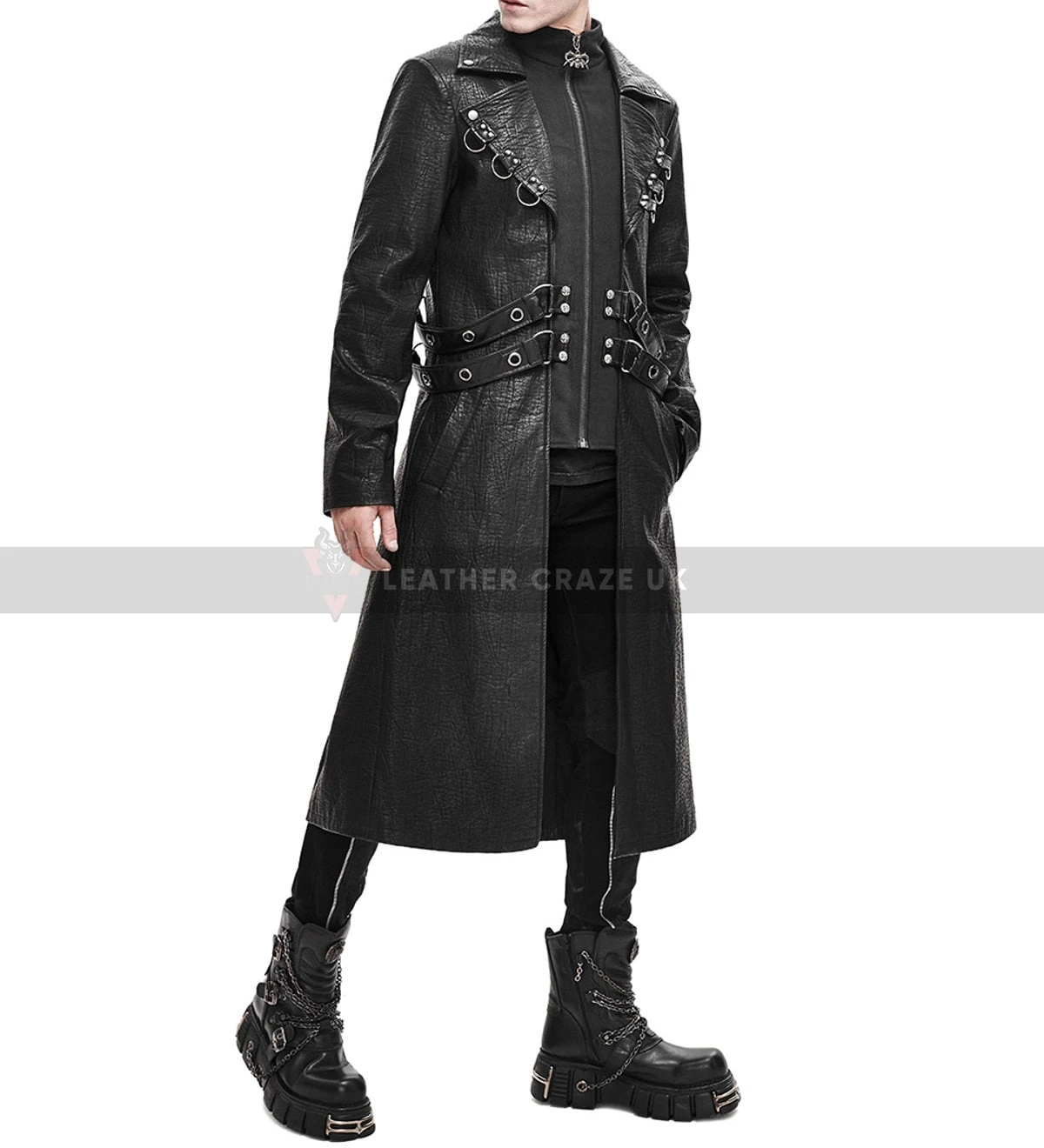 Men's Black Genuine Leather Trench Coat - Handmade Gothic Vintage Coat - Steampunk Winter Long Coat - Classic Black Overcoat - Gift For Him 4 Men's Black Genuine Leather Trench Coat - Handmade Gothic Vintage Coat - Steampunk Winter Long Coat - Classic Black Overcoat - Gift For Him - Image 4