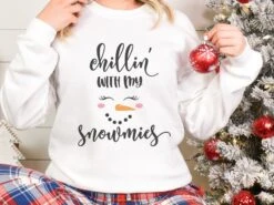 Chillin With My Snowmies Christmas Jumper, Cute Xmas Sweater, Snowman Face, Christmas Holiday Sweatshirt, Xmas Season Funny Party Jumper