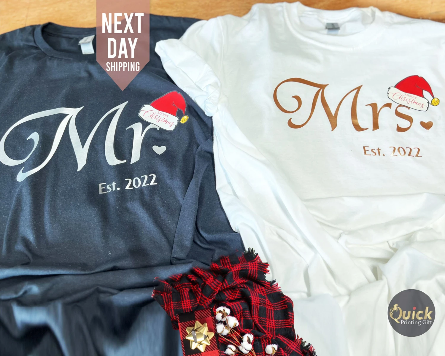 Mr Mrs Matching Christmas Couple Tshirt, Hubby Wifey Shirts, Newly Married Christmas Shirt, Honeymoon Tshirt, Christmas Gifts For Women Men 2 Mr Mrs Matching Christmas Couple Tshirt, Hubby Wifey Shirts, Newly Married Christmas Shirt, Honeymoon Tshirt, Christmas Gifts For Women Men - Image 2