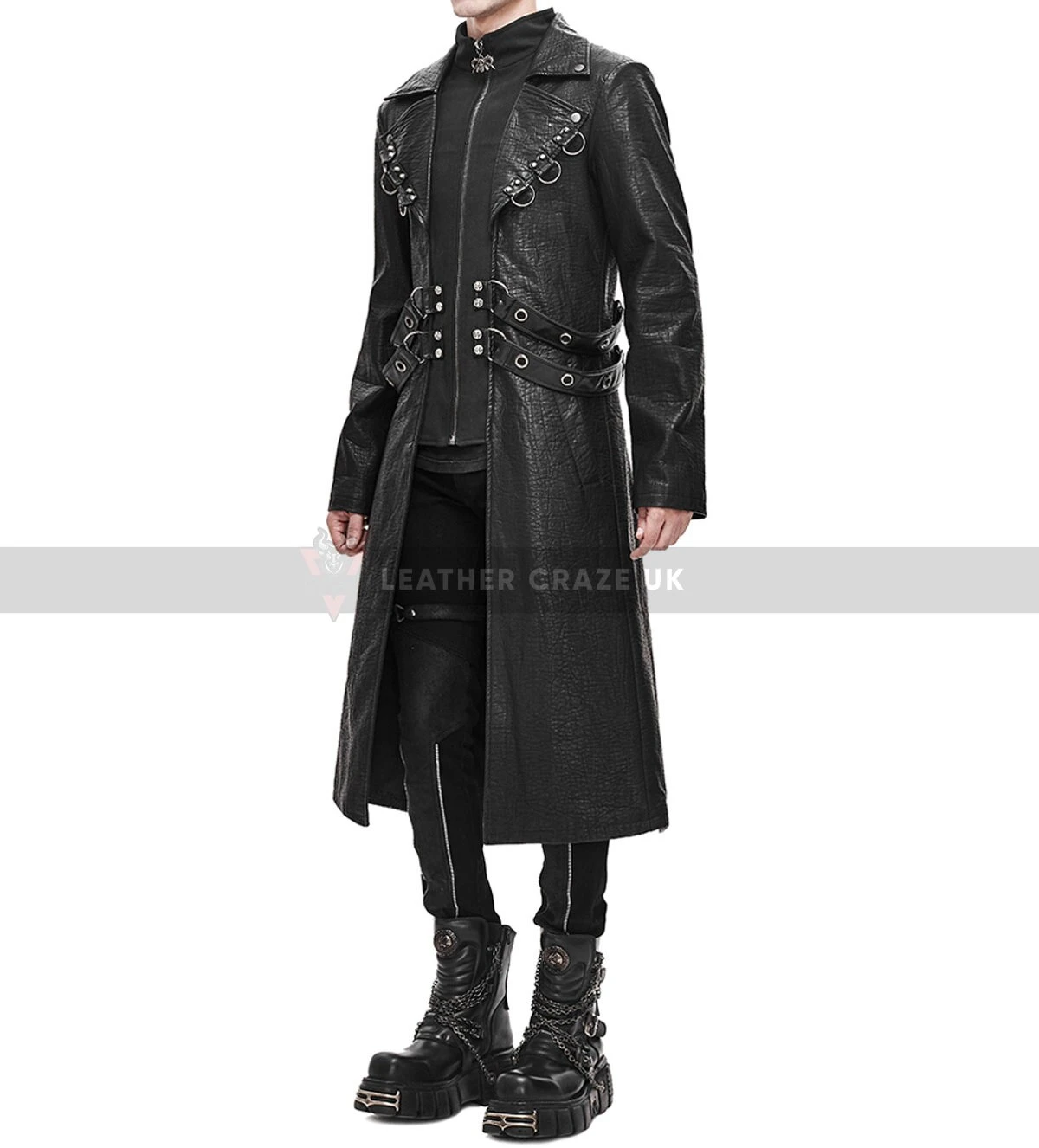 Men's Black Genuine Leather Trench Coat - Handmade Gothic Vintage Coat - Steampunk Winter Long Coat - Classic Black Overcoat - Gift For Him 3 Men's Black Genuine Leather Trench Coat - Handmade Gothic Vintage Coat - Steampunk Winter Long Coat - Classic Black Overcoat - Gift For Him - Image 3