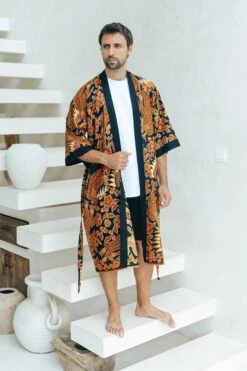 Red/Black Cotton Batik Kimono Robe, Kimono Jacket, Dressing Gown, Men’s Kimono Robe, Wear The World, Dragon, Chinese, Japanese -Fashion Clothing Store il fullxfull.4281056844 10f7