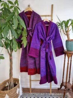 Unisex Stripe Yak Wool Blend Kimono/House Lounge Robe
