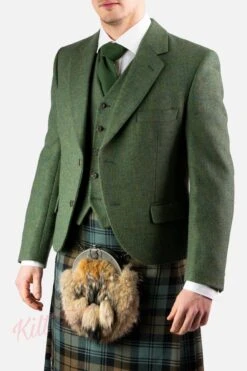 Men's Lovat Green Wool Kilt Jacket With Waistcoat Traditional Vintage Argyle Kilt Jacket Wedding Jacket