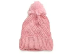 Ladies Beanie Winter Warm Fleeced Lined Cross Stitch Bobble Hat
