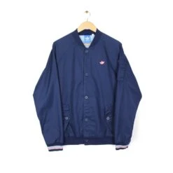 Adidas Bomber Jacket Team GB Blue Canvas Cotton Button Modern Mens Size L