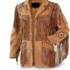Leather Jacket Men's Traditional Native Brown Classic Suede Leather Western Jacket With Braided Fringes Country Side Red Indian Western Wear