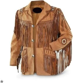 Leather Jacket Men's Traditional Native Brown Classic Suede Leather Western Jacket With Braided Fringes Country Side Red Indian Western Wear
